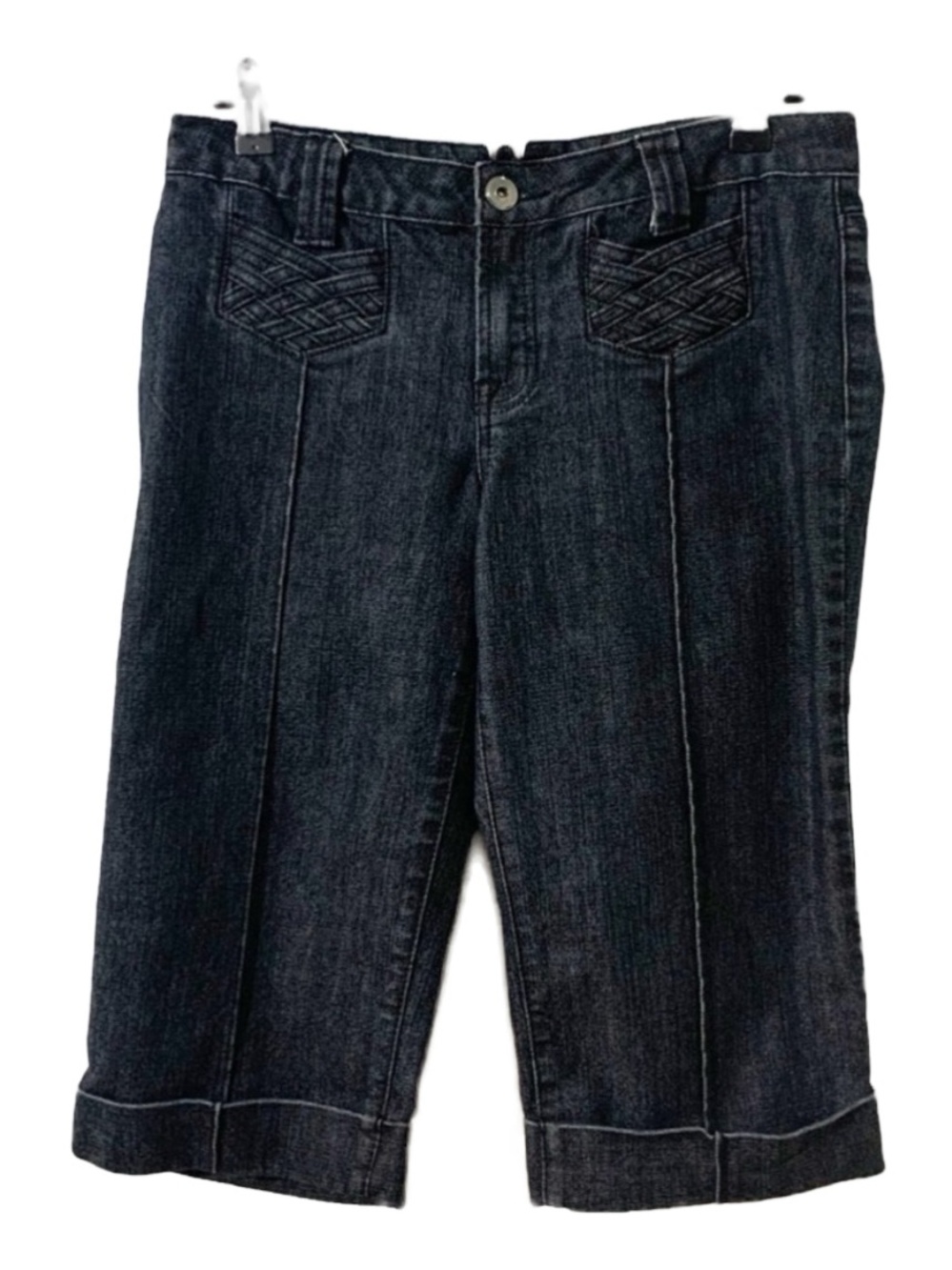 Willi Smith Denim Cuffed Short Length Capris Jeans Braid Pocket Detailing Black